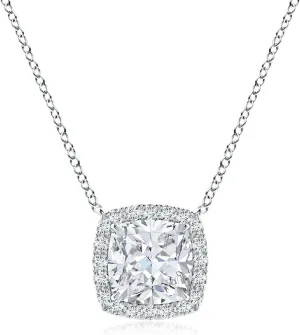 Angara Lab Grown Cushion Diamond Halo Pendant with Filigree in Silver / 14K Solid Gold/Platinum | April Birthstone, Birthday, Engagement, Anniversary, Wedding Jewelry Gift for Women