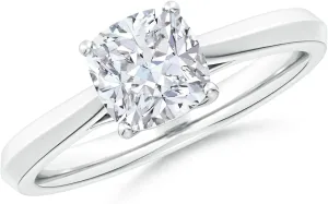 Angara Lab Grown Cushion Diamond Knife-Edge Shank Trellis Engagement Ring in Silver / 14K Solid Gold/Platinum | April Birthstone, Birthday, Anniversary, Wedding Jewelry Gift for Women