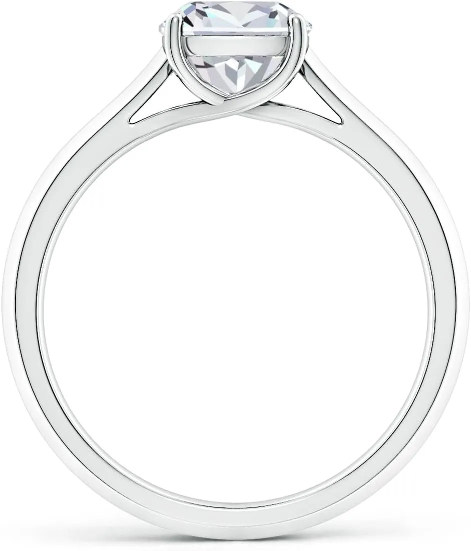 Angara Lab Grown Cushion Diamond Knife-Edge Shank Trellis Engagement Ring in Silver / 14K Solid Gold/Platinum | April Birthstone, Birthday, Anniversary, Wedding Jewelry Gift for Women