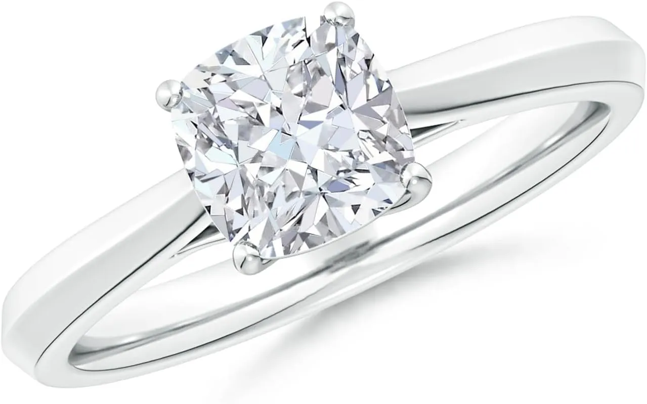 Angara Lab Grown Cushion Diamond Knife-Edge Shank Trellis Engagement Ring in Silver / 14K Solid Gold/Platinum | April Birthstone, Birthday, Anniversary, Wedding Jewelry Gift for Women