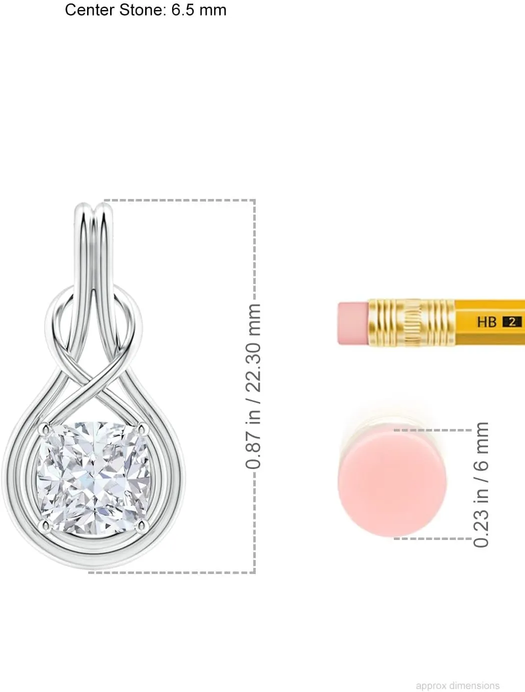 Angara Lab Grown Cushion Diamond Solitaire Infinity Knot Pendant in 14K Solid Gold/Platinum | April Birthstone, Birthday, Engagement, Anniversary, Wedding Jewelry Gift for Women