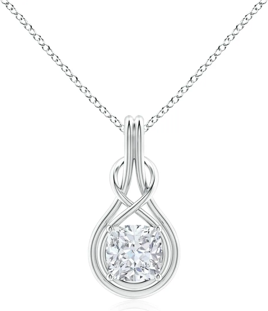 Angara Lab Grown Cushion Diamond Solitaire Infinity Knot Pendant in 14K Solid Gold/Platinum | April Birthstone, Birthday, Engagement, Anniversary, Wedding Jewelry Gift for Women