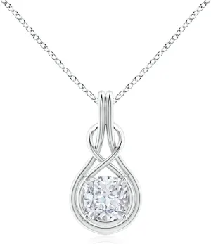 Angara Lab Grown Cushion Diamond Solitaire Infinity Knot Pendant in 14K Solid Gold/Platinum | April Birthstone, Birthday, Engagement, Anniversary, Wedding Jewelry Gift for Women