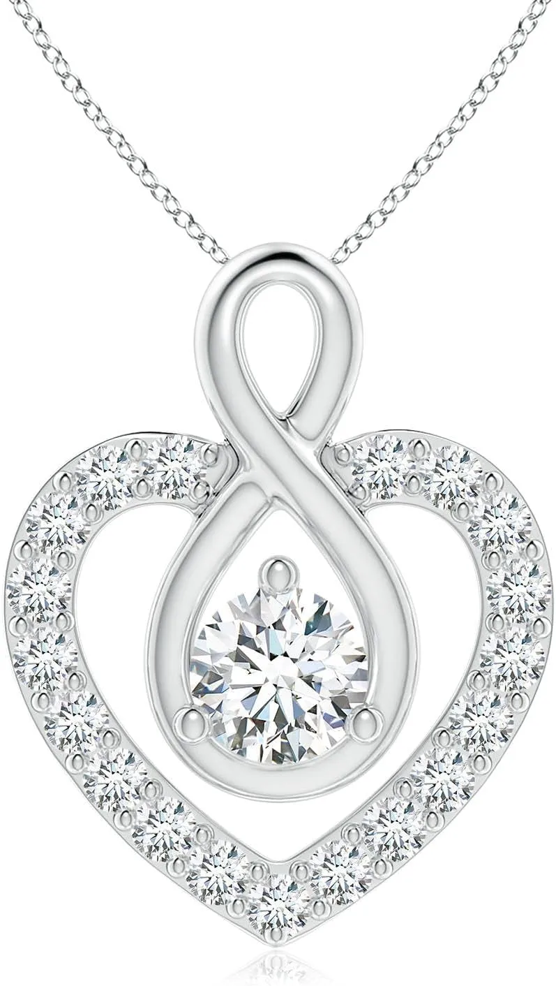 Angara Lab Grown Diamond Heart Pendant with Infinity Loop in 14K Solid Gold/Platinum | April Birthstone, Birthday, Engagement, Anniversary, Wedding Jewelry Gift for Women