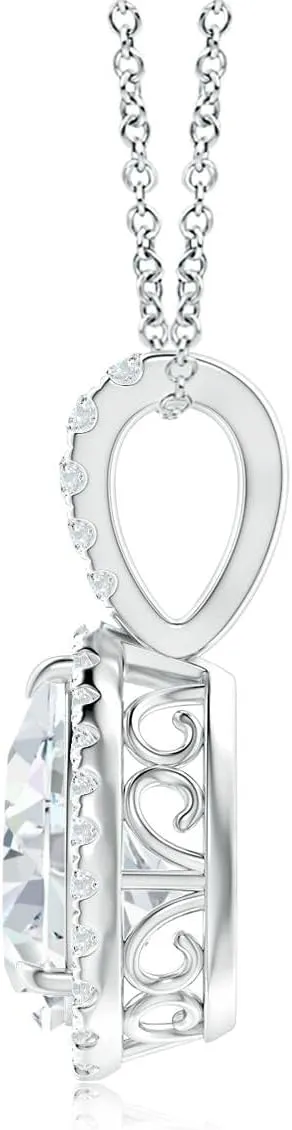 Angara Lab Grown Diamond Teardrop Pendant with Halo in Silver / 14K Solid Gold/Platinum | April Birthstone, Birthday, Engagement, Anniversary, Wedding Jewelry Gift for Women