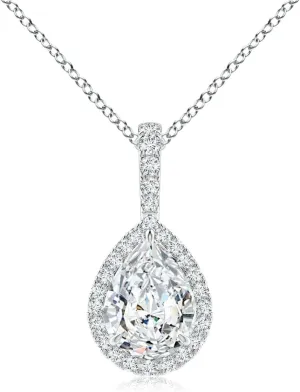 Angara Lab Grown Diamond Teardrop Pendant with Halo in Silver / 14K Solid Gold/Platinum | April Birthstone, Birthday, Engagement, Anniversary, Wedding Jewelry Gift for Women