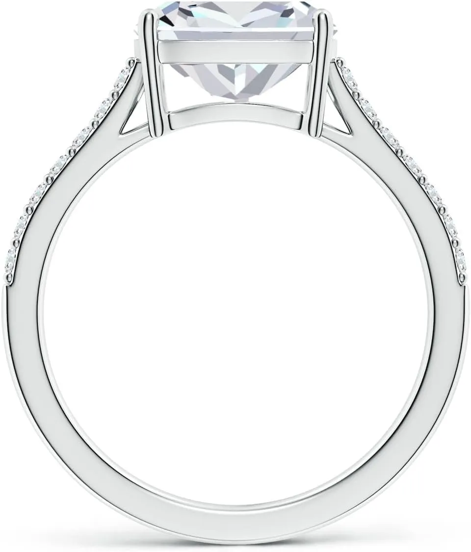 Angara Lab Grown East-West Cushion Rectangular Diamond Cathedral Engagement Ring in 14K Solid Gold/Platinum | April Birthstone, Birthday, Anniversary, Wedding Jewelry Gift for Women