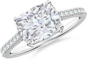 Angara Lab Grown East-West Cushion Rectangular Diamond Cathedral Engagement Ring in 14K Solid Gold/Platinum | April Birthstone, Birthday, Anniversary, Wedding Jewelry Gift for Women