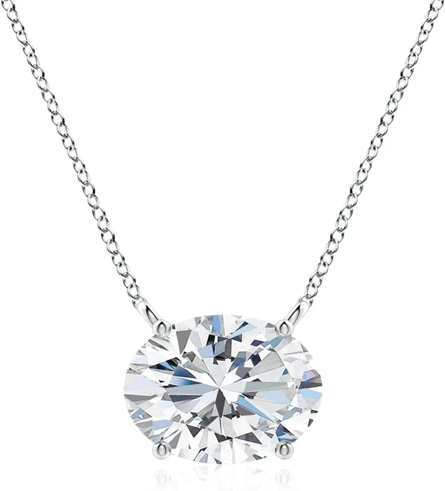 Angara Lab Grown East-West Oval Diamond Solitaire Pendant in Silver / 14K Solid Gold/Platinum | April Birthstone, Birthday, Engagement, Anniversary, Wedding Jewelry Gift for Women