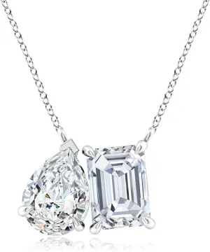 Angara Lab Grown Emerald-Cut & Pear Diamond Two-Stone Pendant with Filigree in Silver / 14K Solid Gold/Platinum | April Birthstone, Birthday, Engagement, Anniversary, Wedding Jewelry Gift for Women