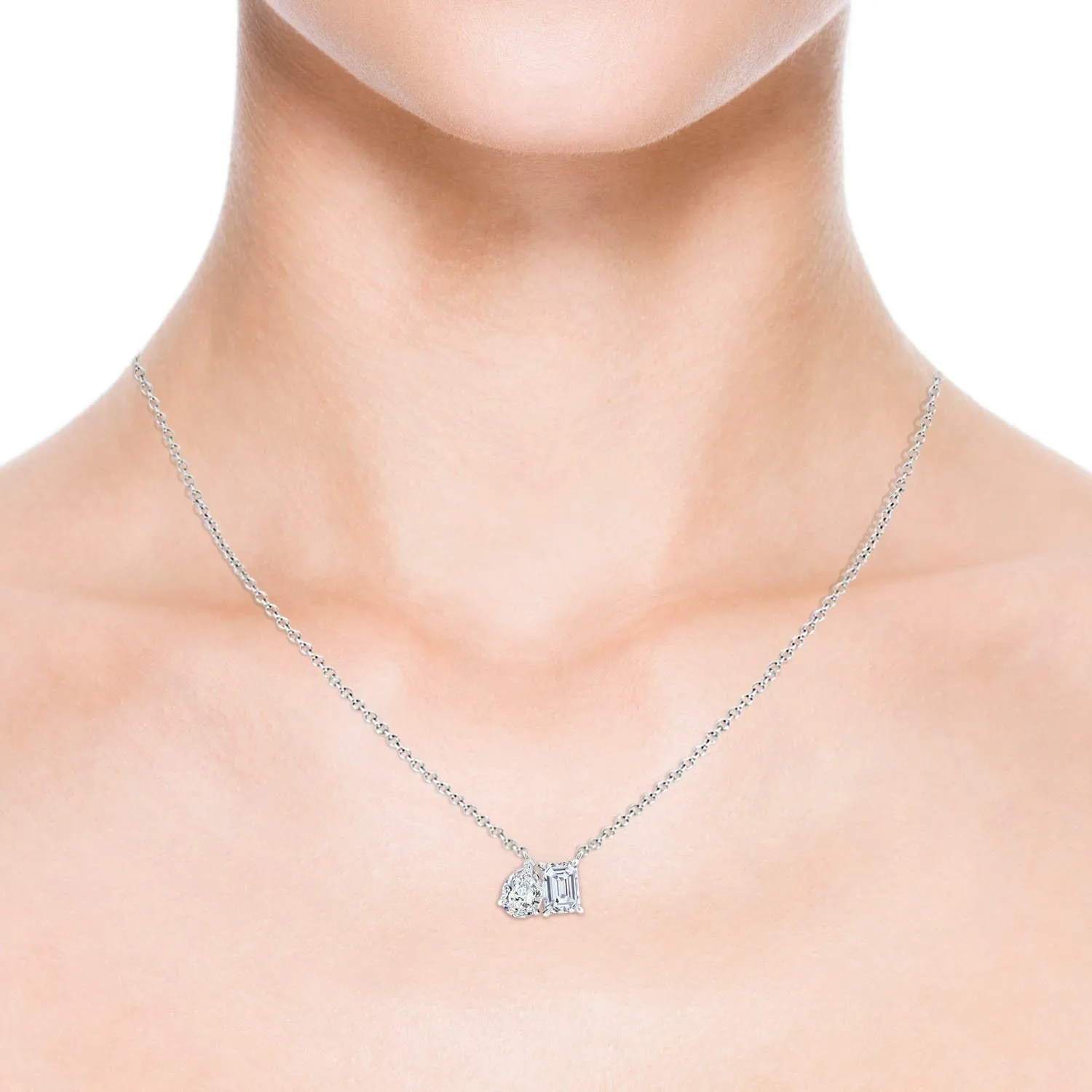Angara Lab Grown Emerald-Cut & Pear Diamond Two-Stone Pendant with Filigree in Silver / 14K Solid Gold/Platinum | April Birthstone, Birthday, Engagement, Anniversary, Wedding Jewelry Gift for Women