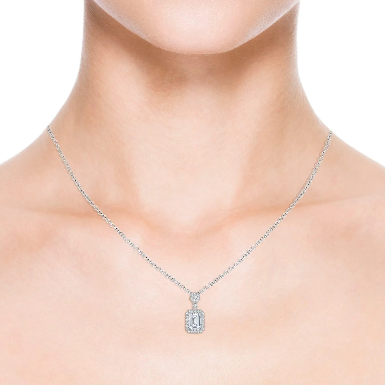 Angara Lab Grown Emerald-Cut Diamond Pendant with Floral Bale in Silver / 14K Solid Gold/Platinum | April Birthstone, Birthday, Engagement, Anniversary, Wedding Jewelry Gift for Women