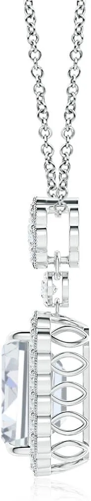Angara Lab Grown Emerald-Cut Diamond Pendant with Floral Bale in Silver / 14K Solid Gold/Platinum | April Birthstone, Birthday, Engagement, Anniversary, Wedding Jewelry Gift for Women