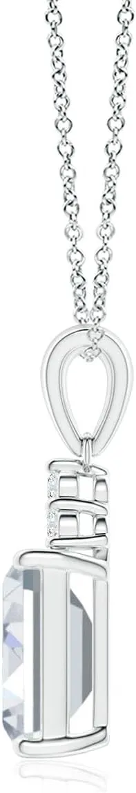 Angara Lab Grown Emerald-Cut Diamond Pendant with Lab Diamond Trio in Silver / 14K Solid Gold/Platinum | April Birthstone, Birthday, Engagement, Anniversary, Wedding Jewelry Gift for Women