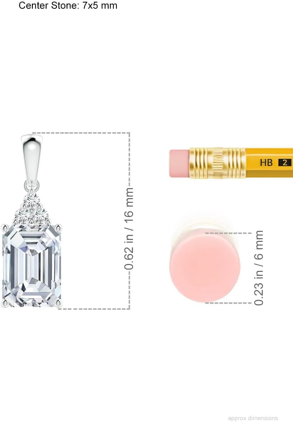 Angara Lab Grown Emerald-Cut Diamond Pendant with Lab Diamond Trio in Silver / 14K Solid Gold/Platinum | April Birthstone, Birthday, Engagement, Anniversary, Wedding Jewelry Gift for Women