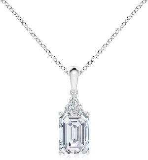 Angara Lab Grown Emerald-Cut Diamond Pendant with Lab Diamond Trio in Silver / 14K Solid Gold/Platinum | April Birthstone, Birthday, Engagement, Anniversary, Wedding Jewelry Gift for Women