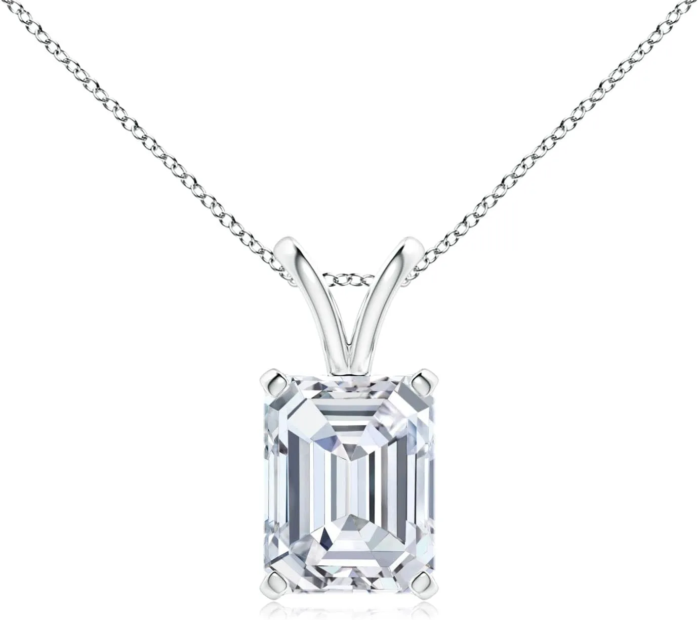 Angara Lab Grown Emerald-Cut Diamond Solitaire V-Bale Pendant in 14K Solid Gold/Platinum | April Birthstone, Birthday, Engagement, Anniversary, Wedding Jewelry Gift for Women