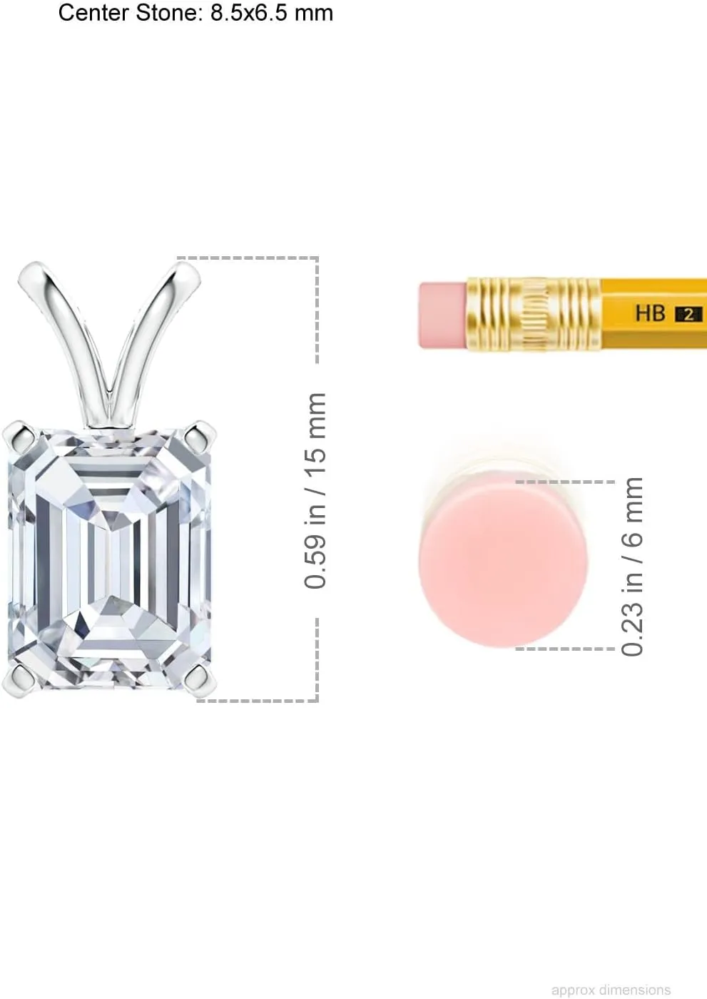 Angara Lab Grown Emerald-Cut Diamond Solitaire V-Bale Pendant in 14K Solid Gold/Platinum | April Birthstone, Birthday, Engagement, Anniversary, Wedding Jewelry Gift for Women