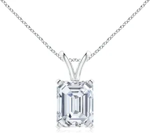 Angara Lab Grown Emerald-Cut Diamond Solitaire V-Bale Pendant in 14K Solid Gold/Platinum | April Birthstone, Birthday, Engagement, Anniversary, Wedding Jewelry Gift for Women