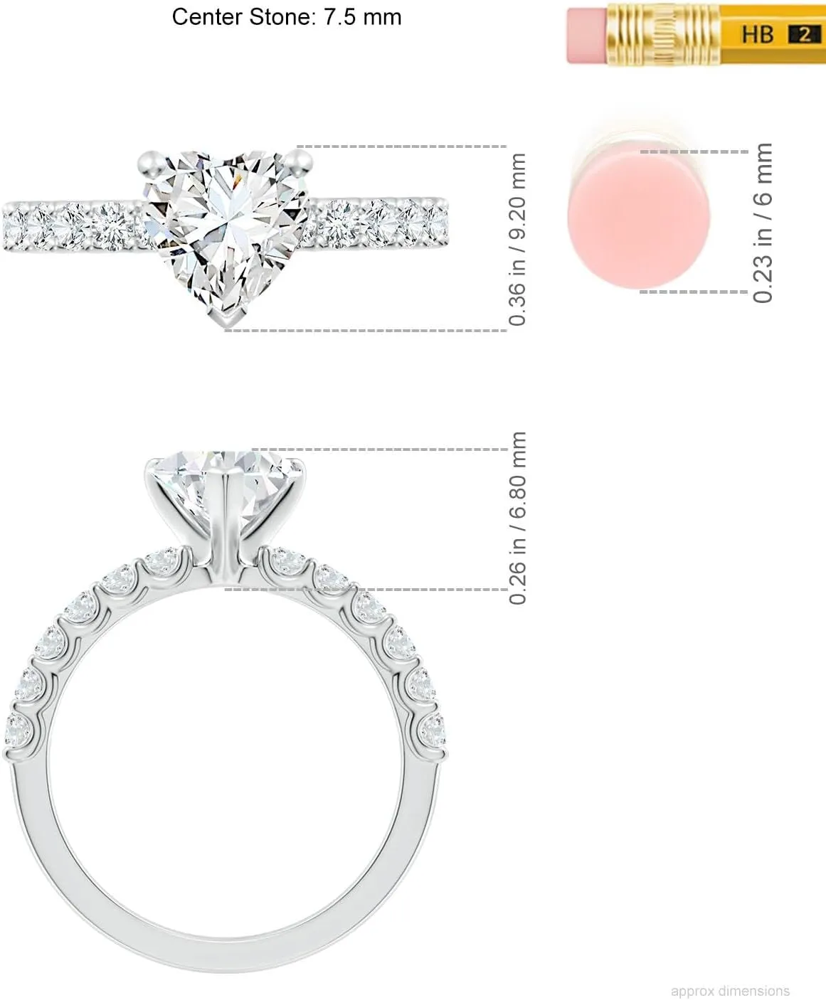 Angara Lab Grown Heart Diamond Solitaire Engagement Ring with Diamond Accents in Silver / 14K Solid Gold/Platinum | April Birthstone, Birthday, Anniversary, Wedding Jewelry Gift for Women