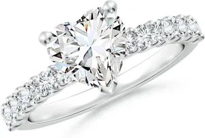 Angara Lab Grown Heart Diamond Solitaire Engagement Ring with Diamond Accents in Silver / 14K Solid Gold/Platinum | April Birthstone, Birthday, Anniversary, Wedding Jewelry Gift for Women
