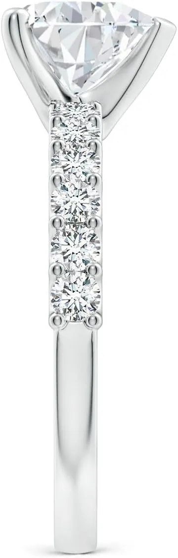 Angara Lab Grown Heart Diamond Solitaire Engagement Ring with Diamond Accents in Silver / 14K Solid Gold/Platinum | April Birthstone, Birthday, Anniversary, Wedding Jewelry Gift for Women
