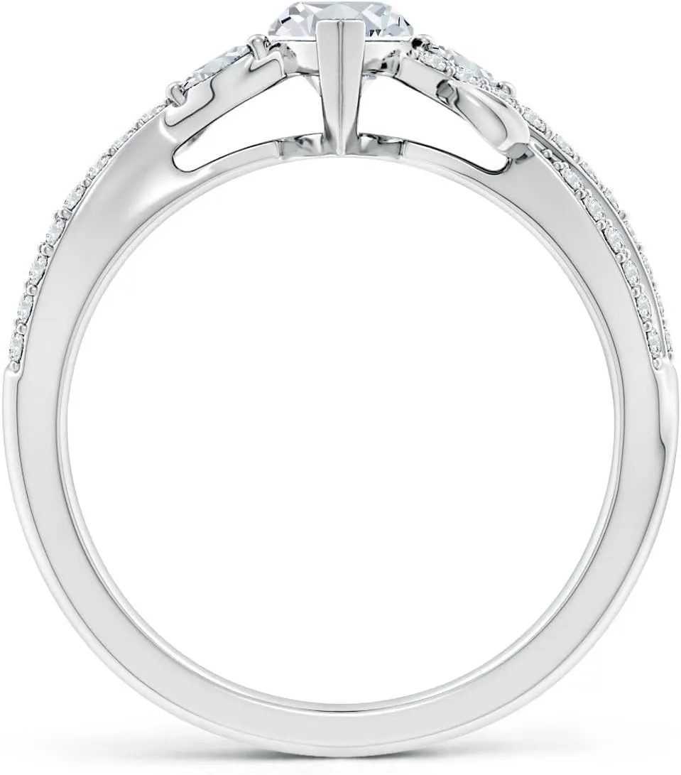 Angara Lab Grown Nature-Inspired Marquise Diamond Side Stone Engagement Ring in Silver / 14K Solid Gold/Platinum | April Birthstone, Birthday, Anniversary, Wedding Jewelry Gift for Women