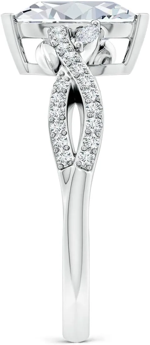 Angara Lab Grown Nature-Inspired Marquise Diamond Side Stone Engagement Ring in Silver / 14K Solid Gold/Platinum | April Birthstone, Birthday, Anniversary, Wedding Jewelry Gift for Women