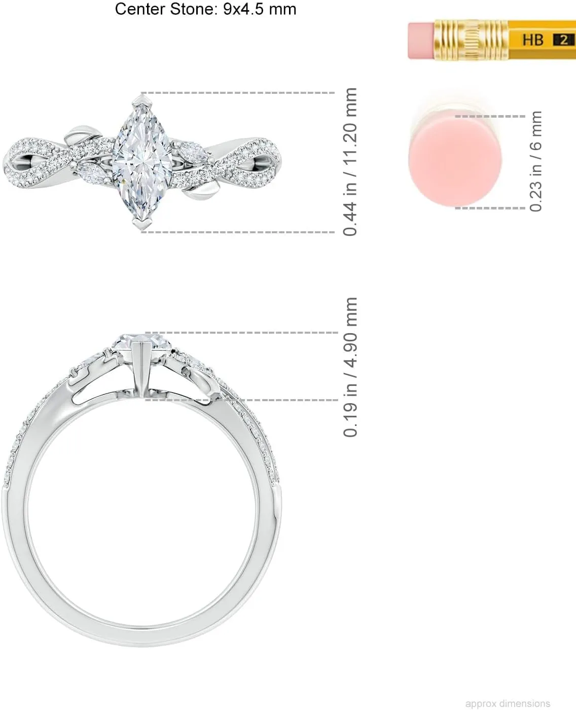 Angara Lab Grown Nature-Inspired Marquise Diamond Side Stone Engagement Ring in Silver / 14K Solid Gold/Platinum | April Birthstone, Birthday, Anniversary, Wedding Jewelry Gift for Women