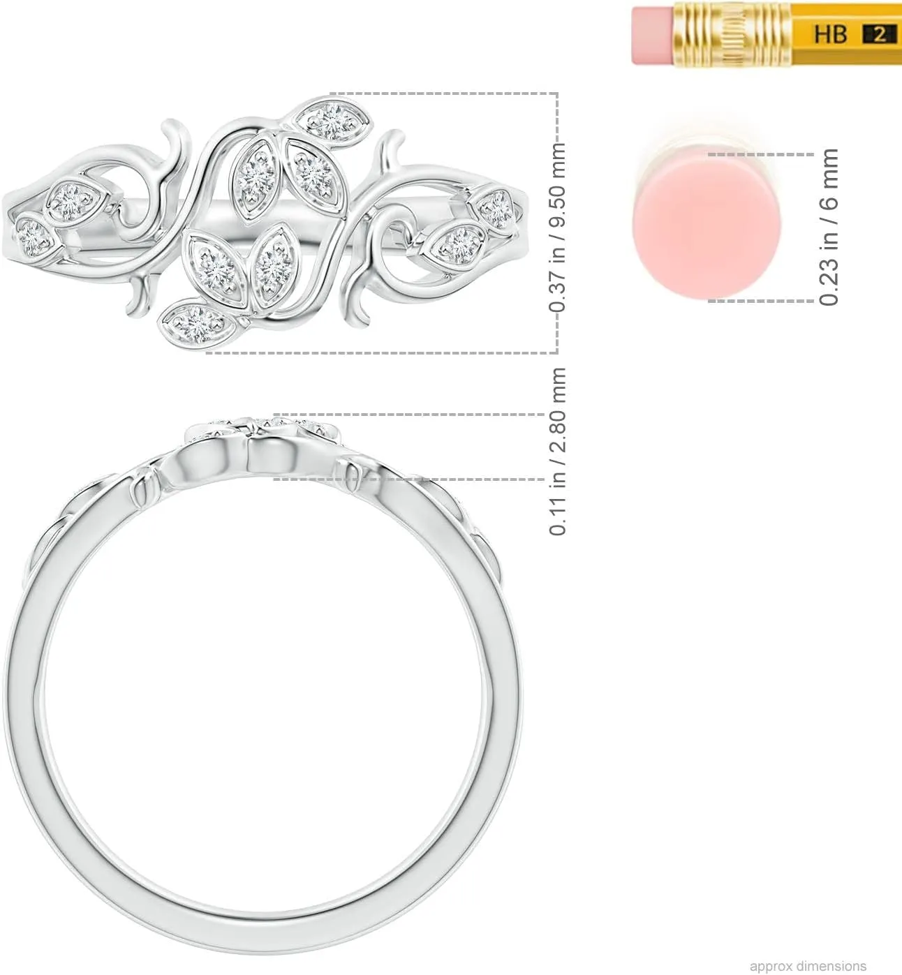 Angara Lab Grown Pave-Set Diamond Leaf and Vine Ring in Silver / 14K Solid Gold/Platinum | April Birthstone, Birthday, Engagement, Anniversary, Wedding Jewelry Gift for Women