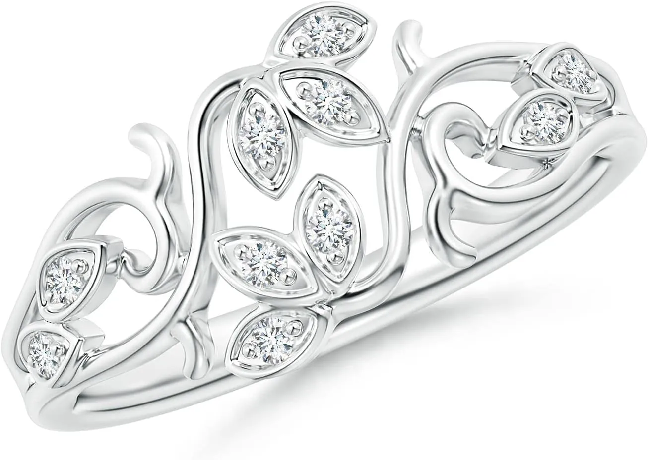 Angara Lab Grown Pave-Set Diamond Leaf and Vine Ring in Silver / 14K Solid Gold/Platinum | April Birthstone, Birthday, Engagement, Anniversary, Wedding Jewelry Gift for Women