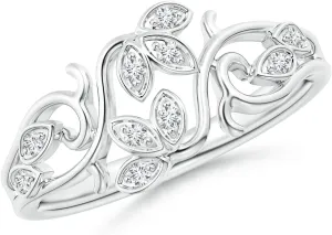 Angara Lab Grown Pave-Set Diamond Leaf and Vine Ring in Silver / 14K Solid Gold/Platinum | April Birthstone, Birthday, Engagement, Anniversary, Wedding Jewelry Gift for Women