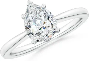 Angara Lab Grown Pear Diamond Reverse Tapered Shank Solitaire Engagement Ring in Silver / 14K Solid Gold/Platinum | April Birthstone, Birthday, Anniversary, Wedding Jewelry Gift for Women