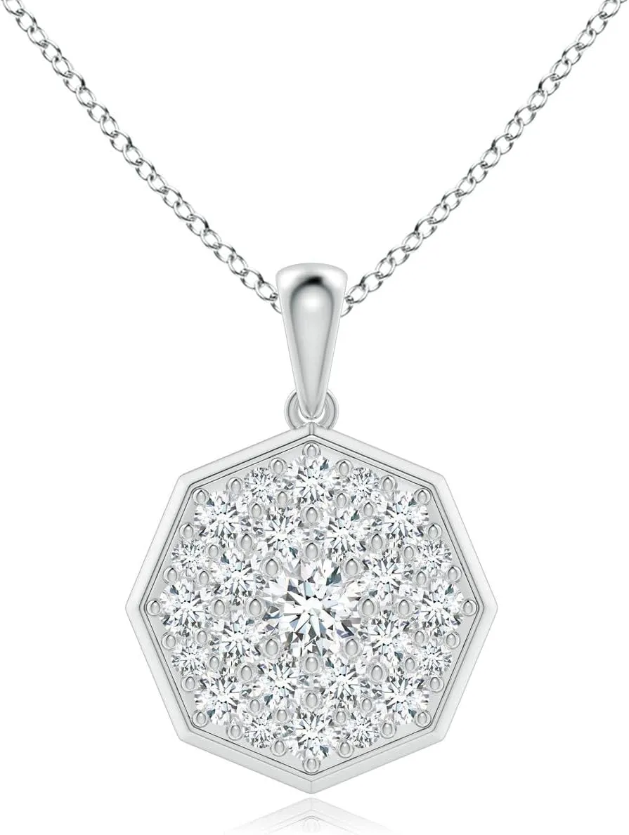 Angara Lab Grown Round Cluster Diamond Octagonal Pendant in 14K Solid Gold/Platinum | April Birthstone, Birthday, Engagement, Anniversary, Wedding Jewelry Gift for Women