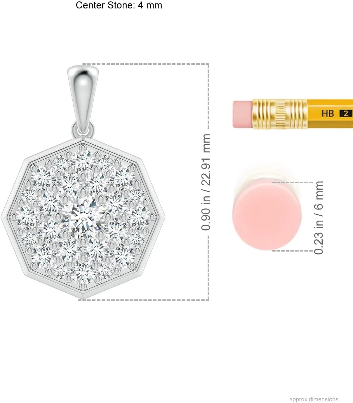 Angara Lab Grown Round Cluster Diamond Octagonal Pendant in 14K Solid Gold/Platinum | April Birthstone, Birthday, Engagement, Anniversary, Wedding Jewelry Gift for Women