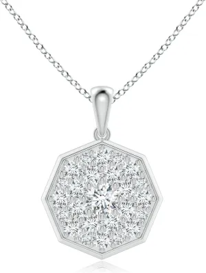 Angara Lab Grown Round Cluster Diamond Octagonal Pendant in 14K Solid Gold/Platinum | April Birthstone, Birthday, Engagement, Anniversary, Wedding Jewelry Gift for Women