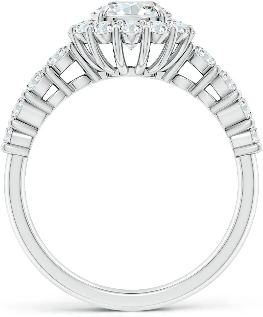 Angara Lab Grown Round Diamond Floral Halo Engagement Ring in Silver / 14K Solid Gold/Platinum | April Birthstone, Birthday, Anniversary, Wedding Jewelry Gift for Women