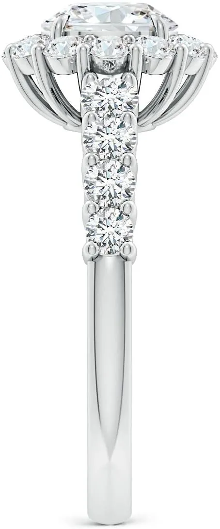 Angara Lab Grown Round Diamond Floral Halo Engagement Ring in Silver / 14K Solid Gold/Platinum | April Birthstone, Birthday, Anniversary, Wedding Jewelry Gift for Women
