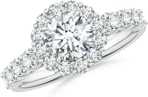 Angara Lab Grown Round Diamond Floral Halo Engagement Ring in Silver / 14K Solid Gold/Platinum | April Birthstone, Birthday, Anniversary, Wedding Jewelry Gift for Women