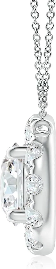 Angara Lab Grown Round Diamond Necklace with Halo in 14K Solid Gold/Platinum | April Birthstone, Birthday, Engagement, Anniversary, Wedding Jewelry Gift for Women