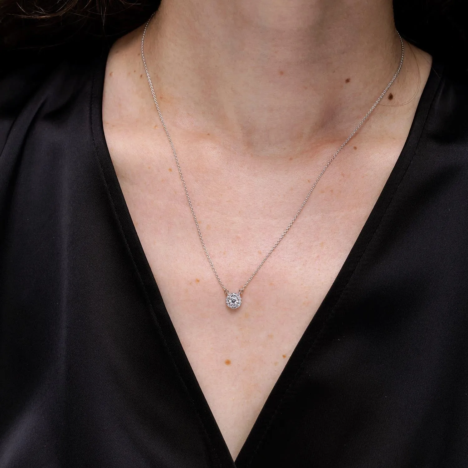 Angara Lab Grown Round Diamond Necklace with Halo in 14K Solid Gold/Platinum | April Birthstone, Birthday, Engagement, Anniversary, Wedding Jewelry Gift for Women