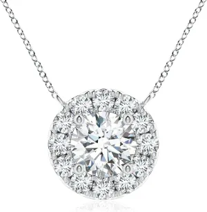 Angara Lab Grown Round Diamond Necklace with Halo in 14K Solid Gold/Platinum | April Birthstone, Birthday, Engagement, Anniversary, Wedding Jewelry Gift for Women
