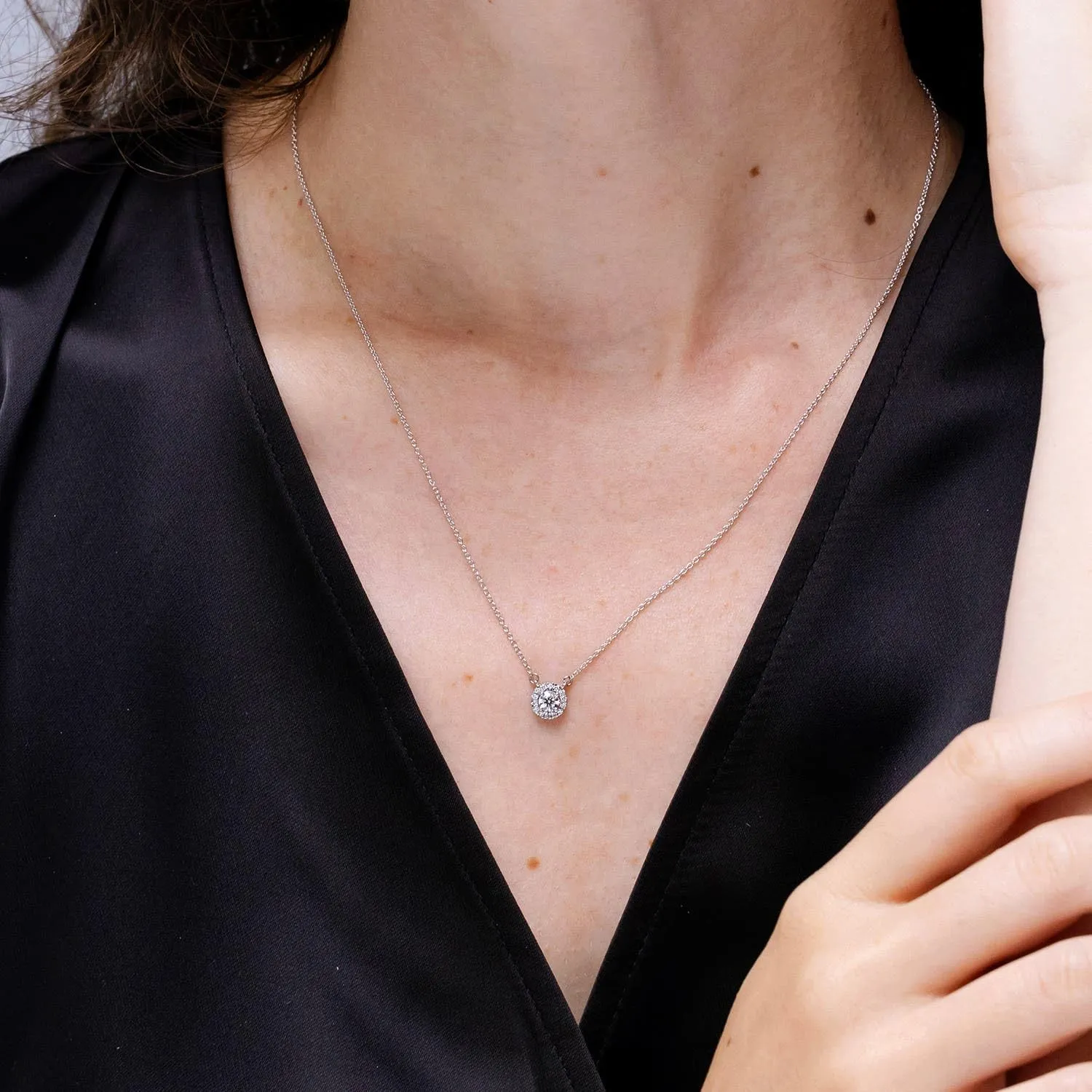 Angara Lab Grown Round Diamond Necklace with Halo in 14K Solid Gold/Platinum | April Birthstone, Birthday, Engagement, Anniversary, Wedding Jewelry Gift for Women