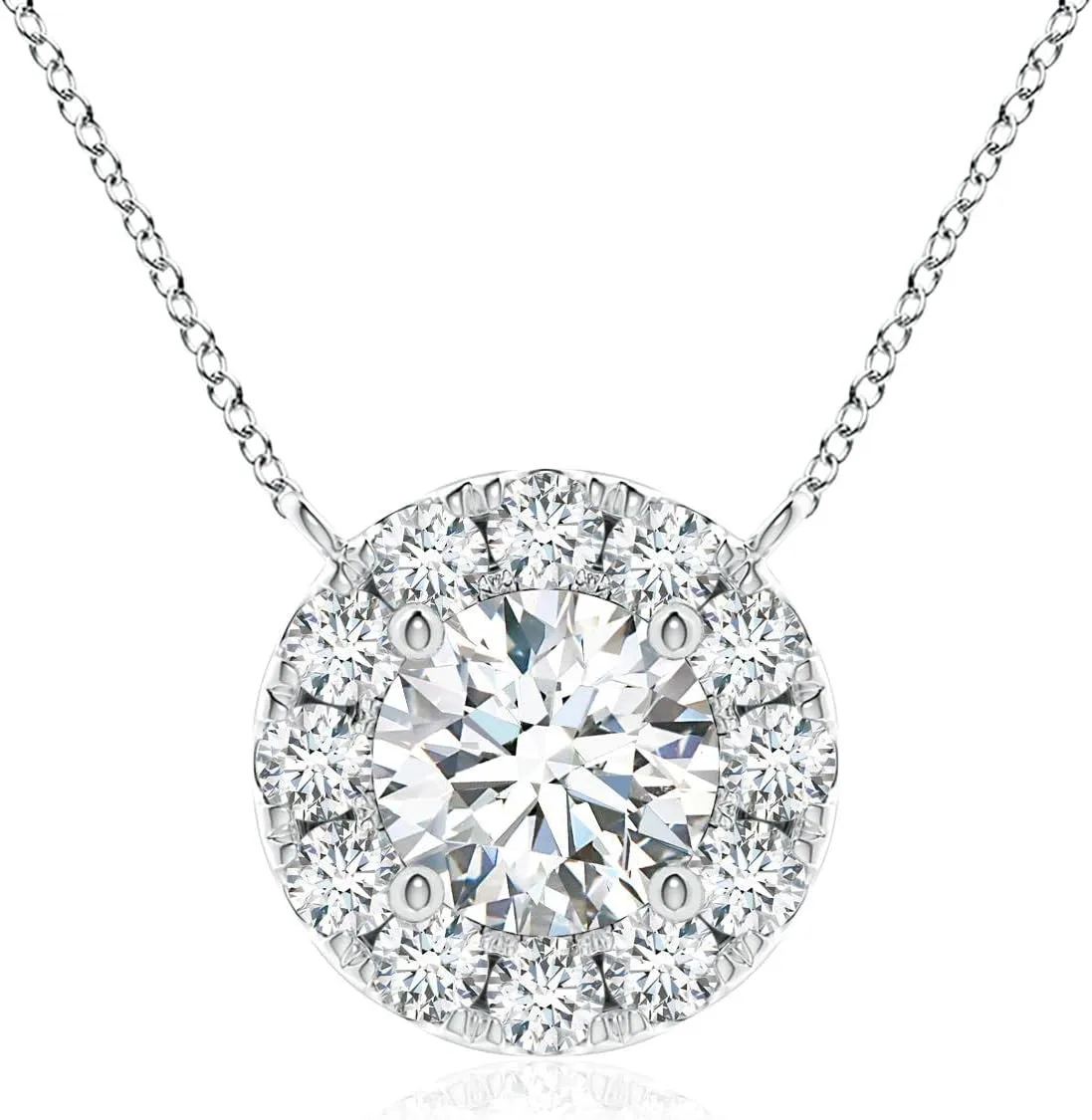 Angara Lab Grown Round Diamond Necklace with Halo in 14K Solid Gold/Platinum | April Birthstone, Birthday, Engagement, Anniversary, Wedding Jewelry Gift for Women