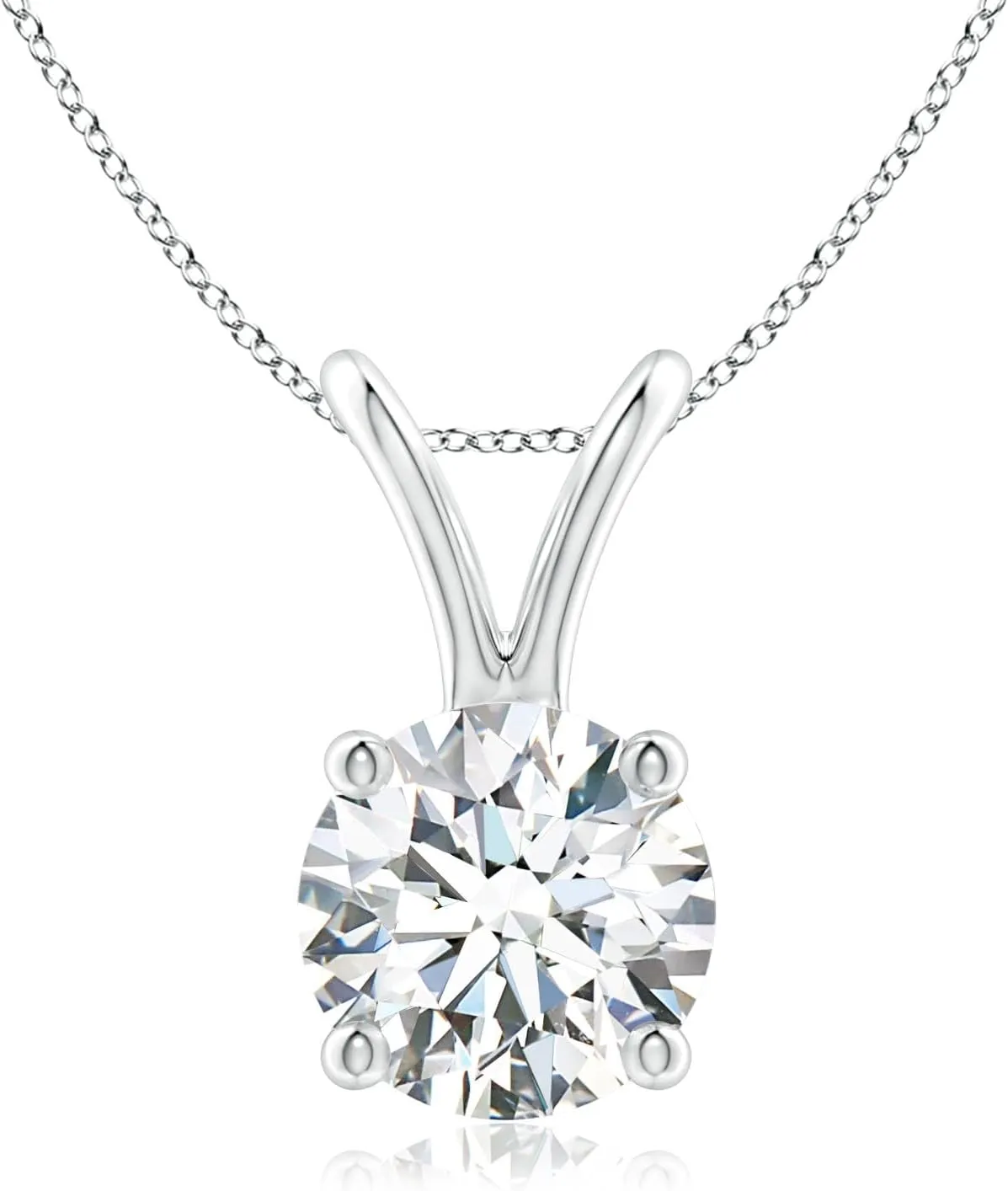 Angara Lab Grown Round Diamond Solitaire V-Bale Pendant in 14K Solid Gold/Platinum | April Birthstone, Birthday, Engagement, Anniversary, Wedding Jewelry Gift for Women