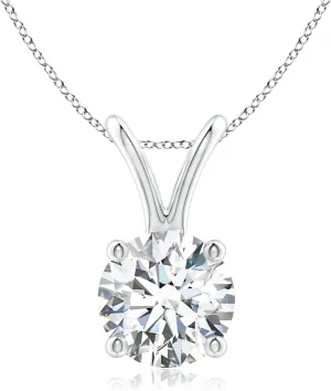 Angara Lab Grown Round Diamond Solitaire V-Bale Pendant in 14K Solid Gold/Platinum | April Birthstone, Birthday, Engagement, Anniversary, Wedding Jewelry Gift for Women