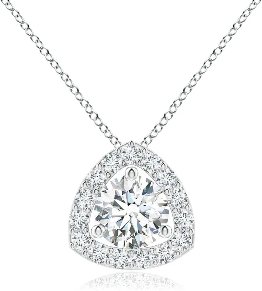 Angara Lab Grown Round Diamond Trillion Halo Pendant in 14K Solid Gold/Platinum | April Birthstone, Birthday, Engagement, Anniversary, Wedding Jewelry Gift for Women