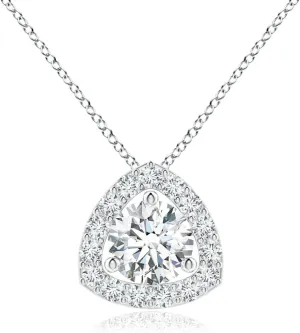 Angara Lab Grown Round Diamond Trillion Halo Pendant in 14K Solid Gold/Platinum | April Birthstone, Birthday, Engagement, Anniversary, Wedding Jewelry Gift for Women