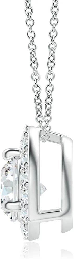 Angara Lab Grown Round Diamond Trillion Halo Pendant in 14K Solid Gold/Platinum | April Birthstone, Birthday, Engagement, Anniversary, Wedding Jewelry Gift for Women