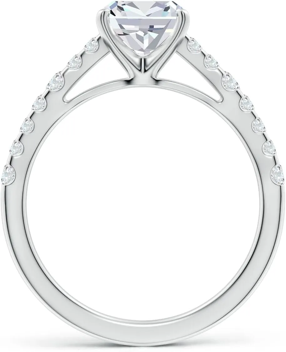 Angara Lab Grown Solitaire Cushion Diamond Station Engagement Ring in Silver / 14K Solid Gold/Platinum | April Birthstone, Birthday, Anniversary, Wedding Jewelry Gift for Women